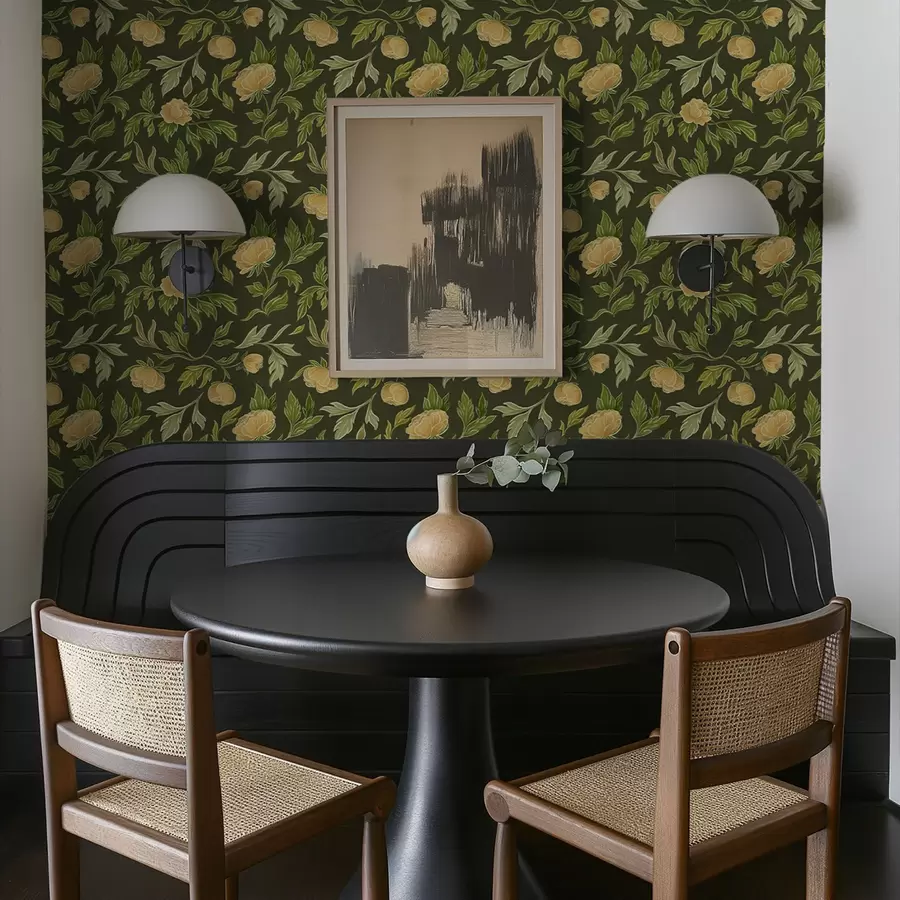 Papier peint photo Pivoines jaunes sur fond vert foncé intense a00942v1