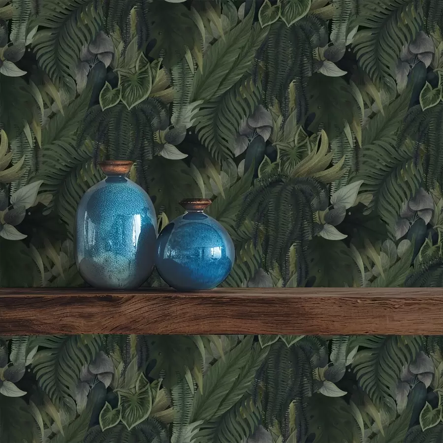 Papier peint photo Végétation tropicale dense dans des fourrés d'un vert profond a00943