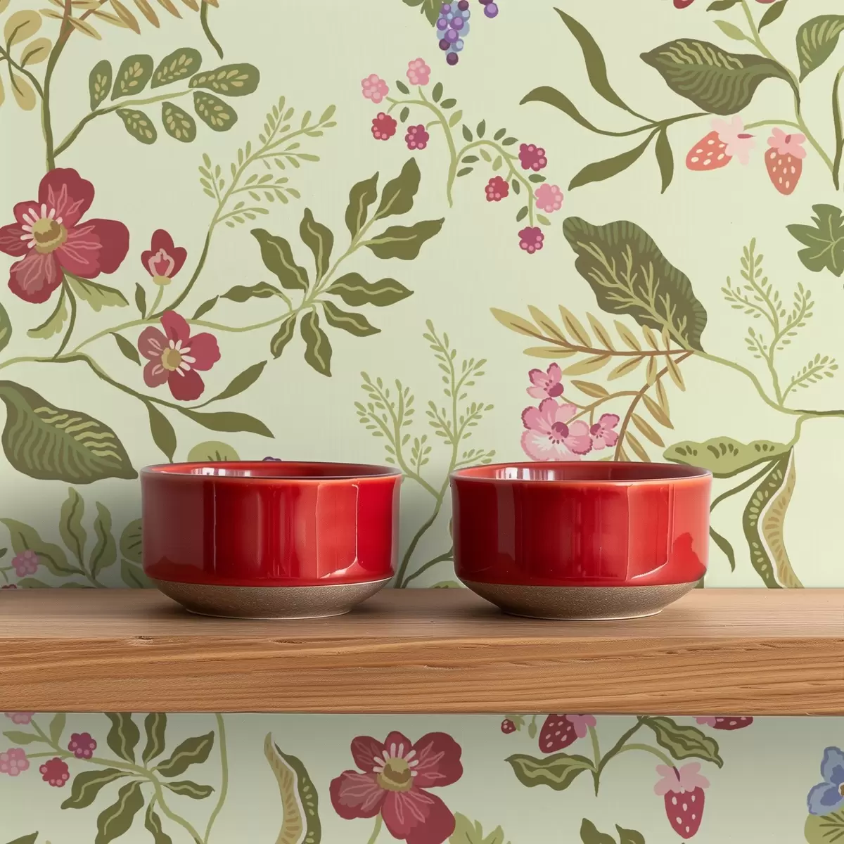 Behang Bloeiende tuin met bessen, druiven en wilde bloemen a00961