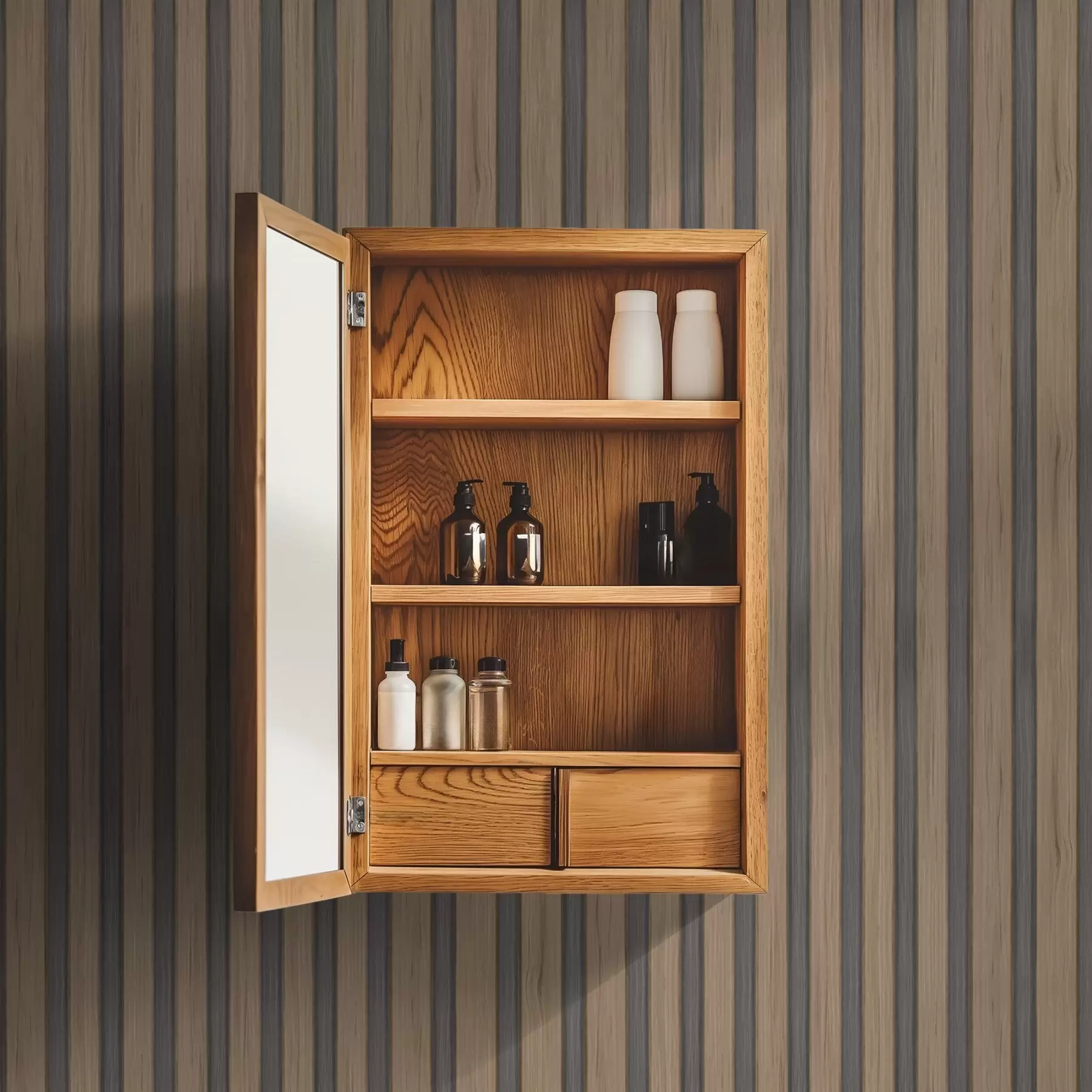 Fotobehang Verticale houten lamellen met donkergrijze inzetstukken a00991