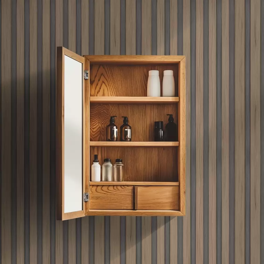 Fotobehang Verticale houten lamellen met donkergrijze inzetstukken a00991