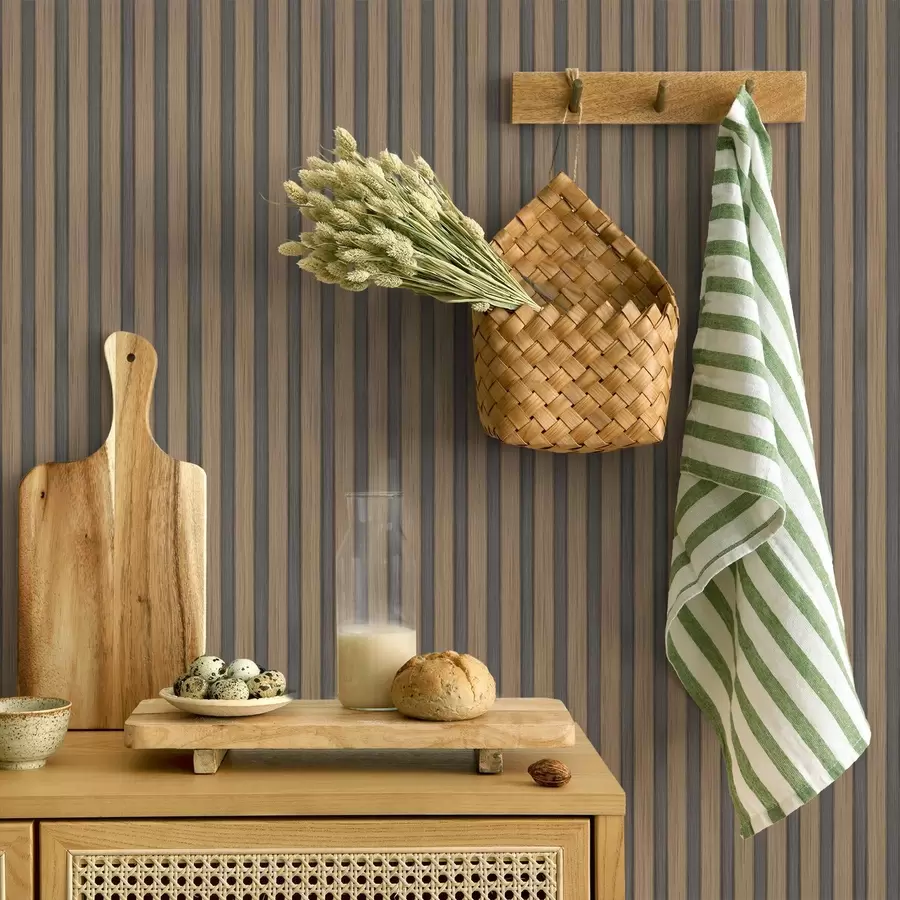 Papier peint photo Lattes verticales en bois et gris avec un rythme contrasté a00992