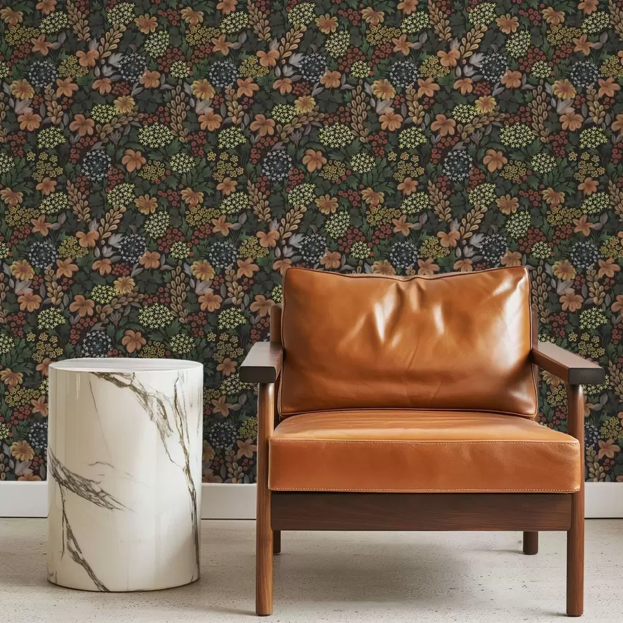 Papier peint photo Jardin nocturne chaleureux avec des fleurs jaunes et un feuillage luxuriant a00996v1