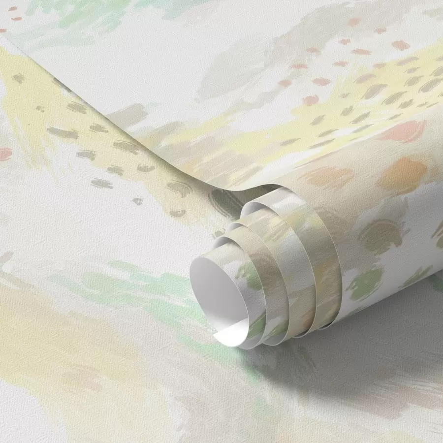 Fotobehang Lichte pastelkleurige penseelstreken op een bijna witte achtergrond a00999