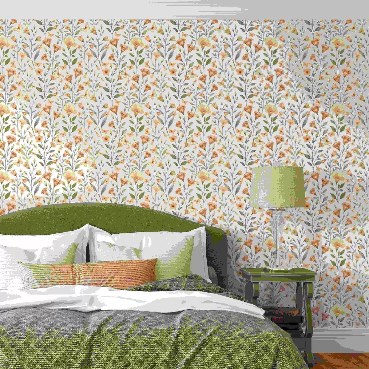 Papier peint Délicates fleurs de pêcher et papillons sur fond crème chaud a01026