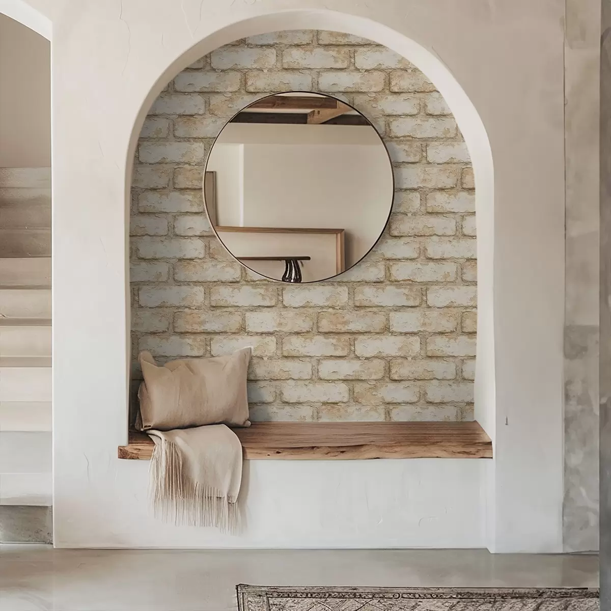 Behang Verouderde lichtbeige baksteenstructuur a01029