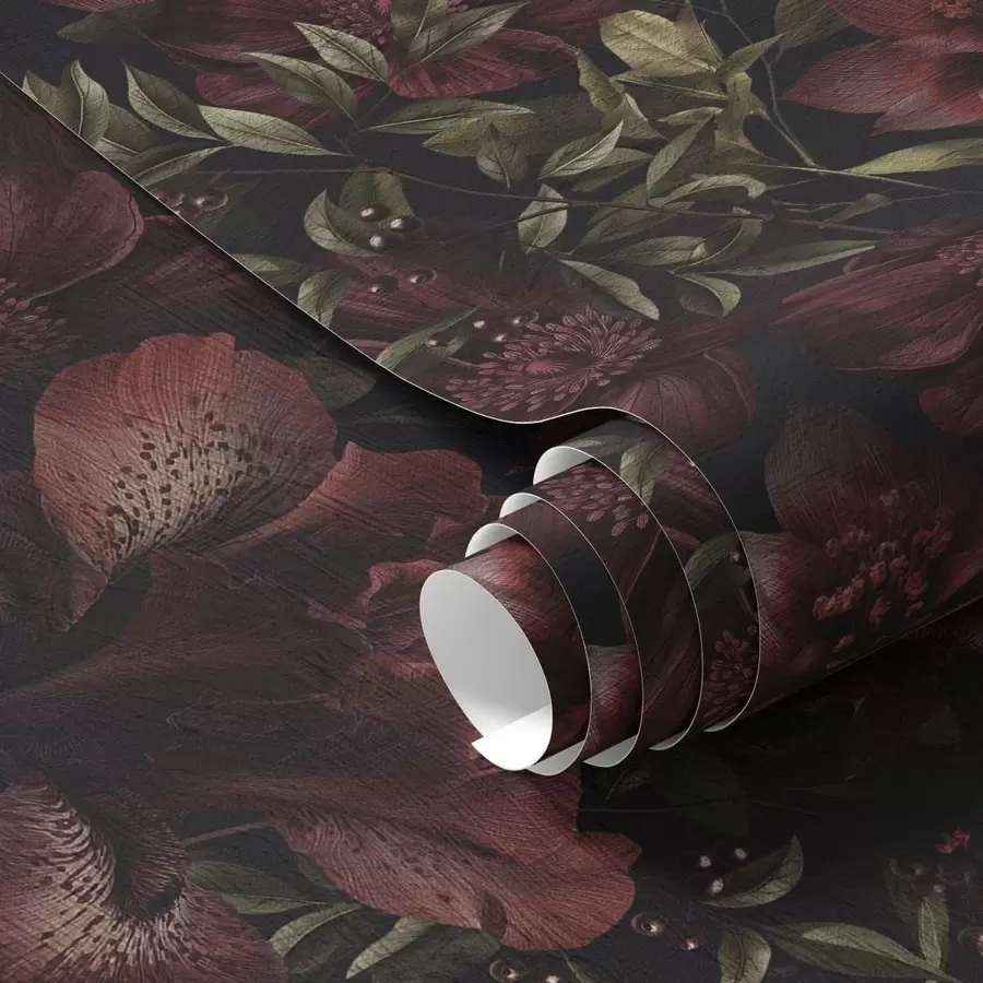 Papier peint photo Riches fleurs bordeaux sur fond sombre a01032