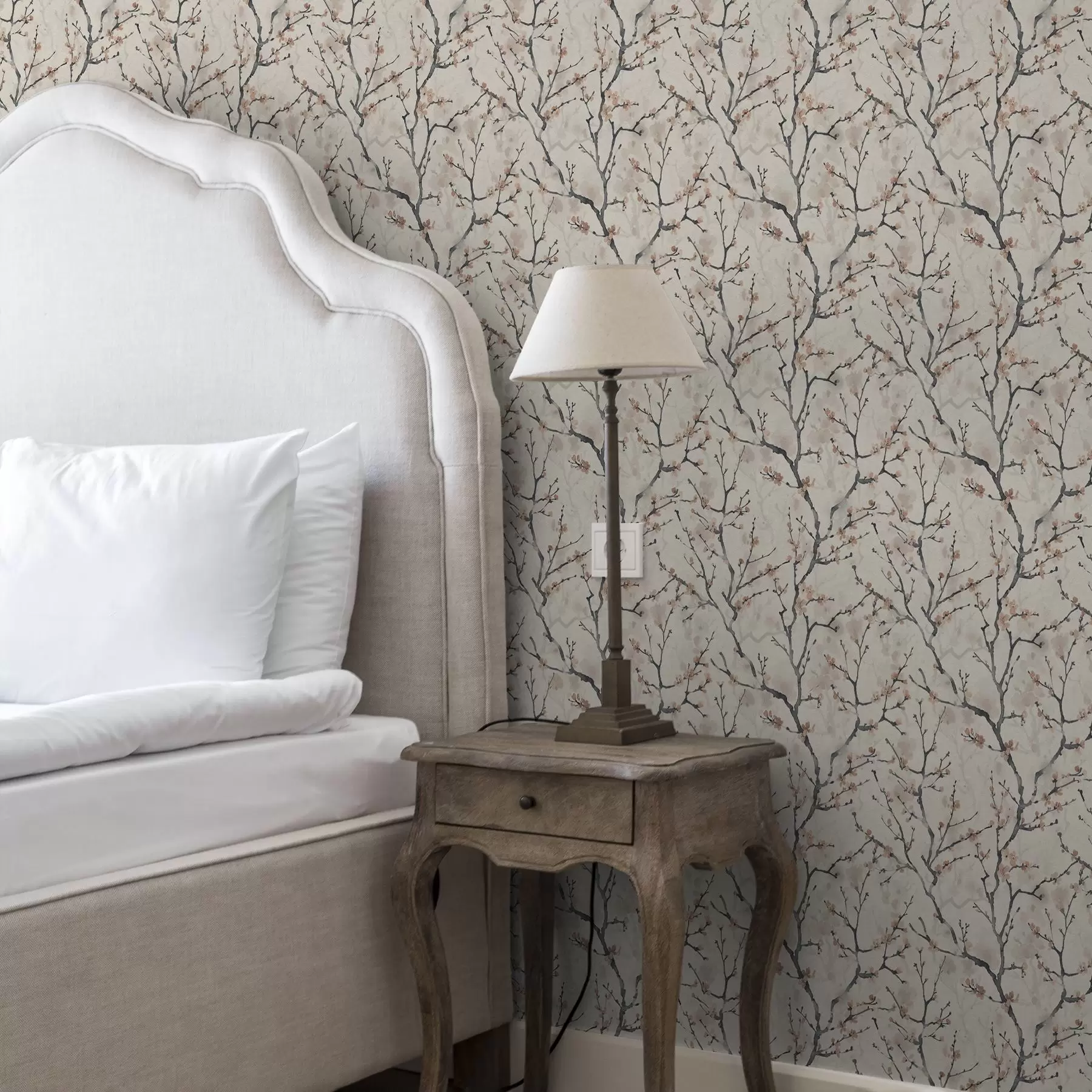 Fotobehang Aquarel sakura takken op een lichte achtergrond a01033