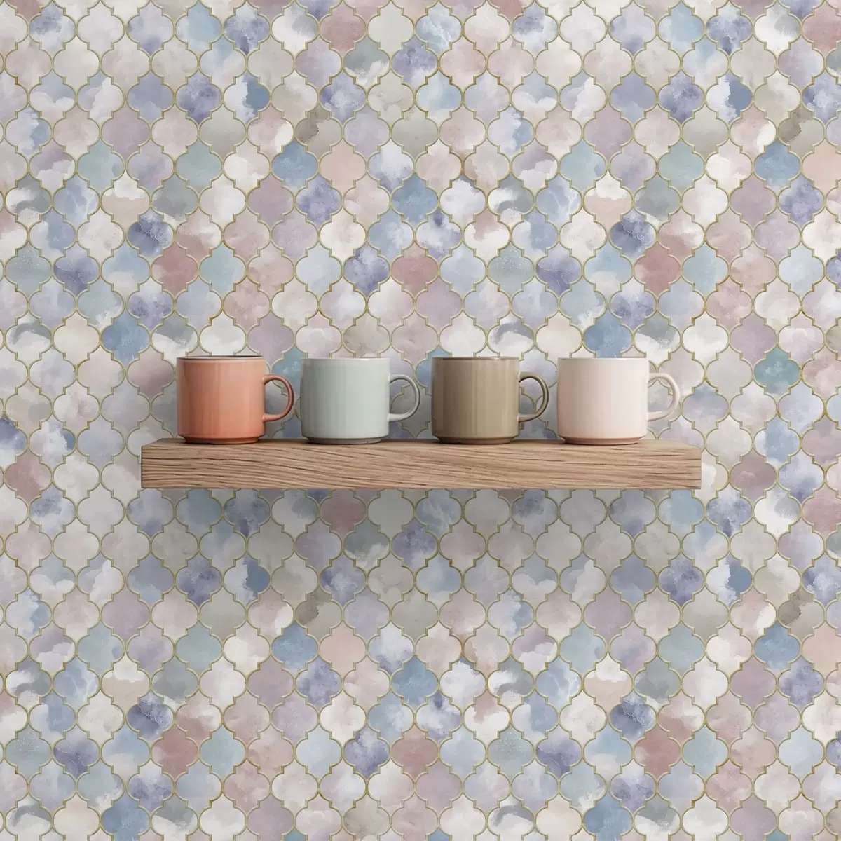 Papier peint Mosaïque pastel de fragments marocains avec une douce lueur a01039