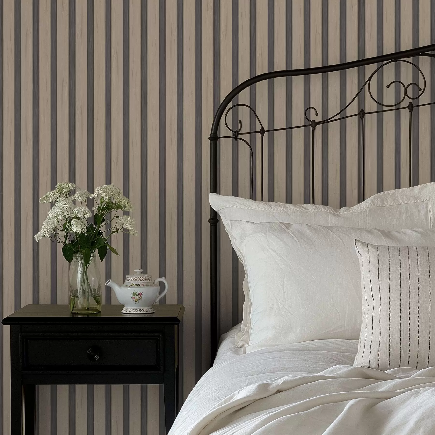 Fotobehang Beige houten planken met donkere verticale strepen a01054v2