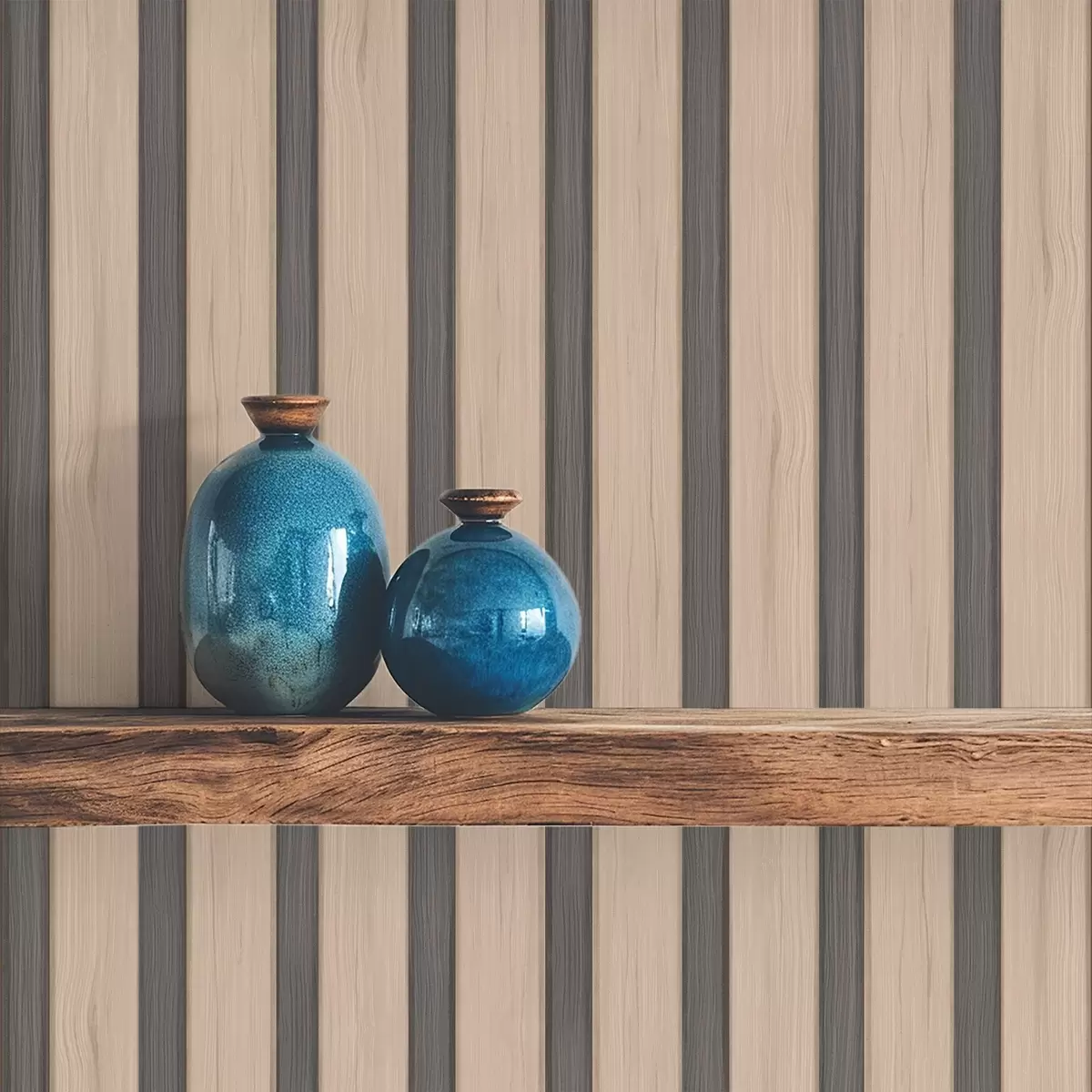 Papier peint Planches de bois beiges avec rayures verticales foncées a01054v2