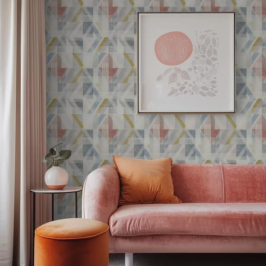 Papier peint photo Motif géométrique avec un losange rouge au centre a01055