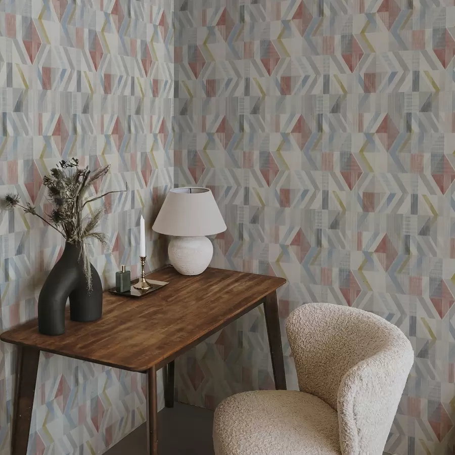 Papier peint photo Flèches géométriques dans des tons pastel rouge et bleu a01056