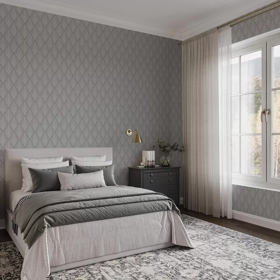 Papier peint photo Art déco gris avec des formes en éventail a01064