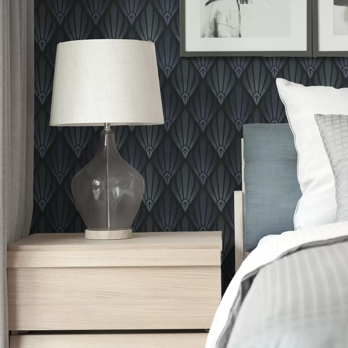 Behang Koel blauwgrijs Art Deco met waaiervormige vormen a01064v3