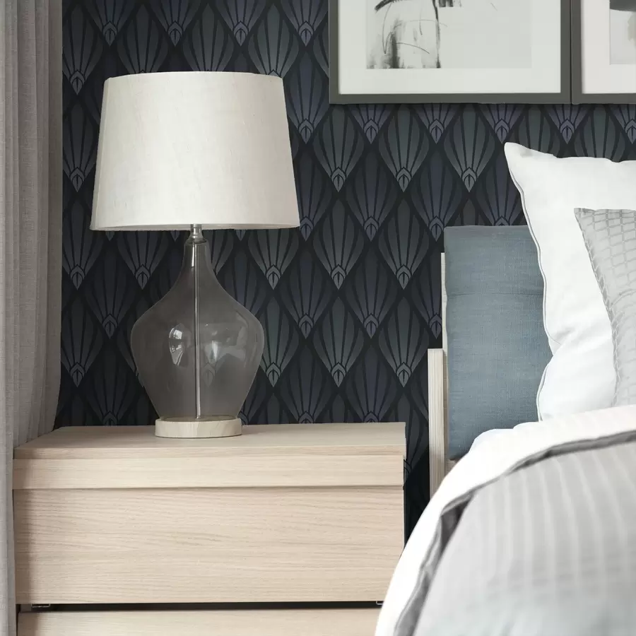 Papier peint photo Art déco bleu-gris raffiné avec des formes en éventail a01064v3