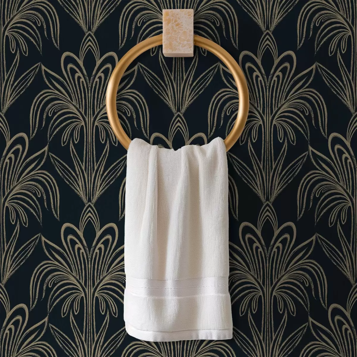 Behang Donker Art Deco-ornament met gestileerde planten a01065