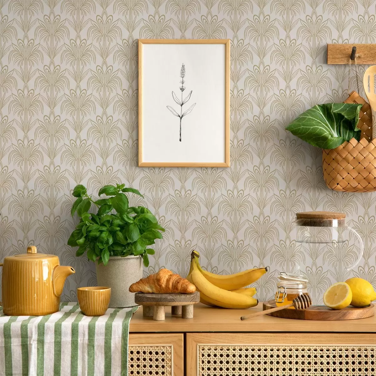 Papier peint Ornement Art déco léger avec des plantes stylisées a01065v1