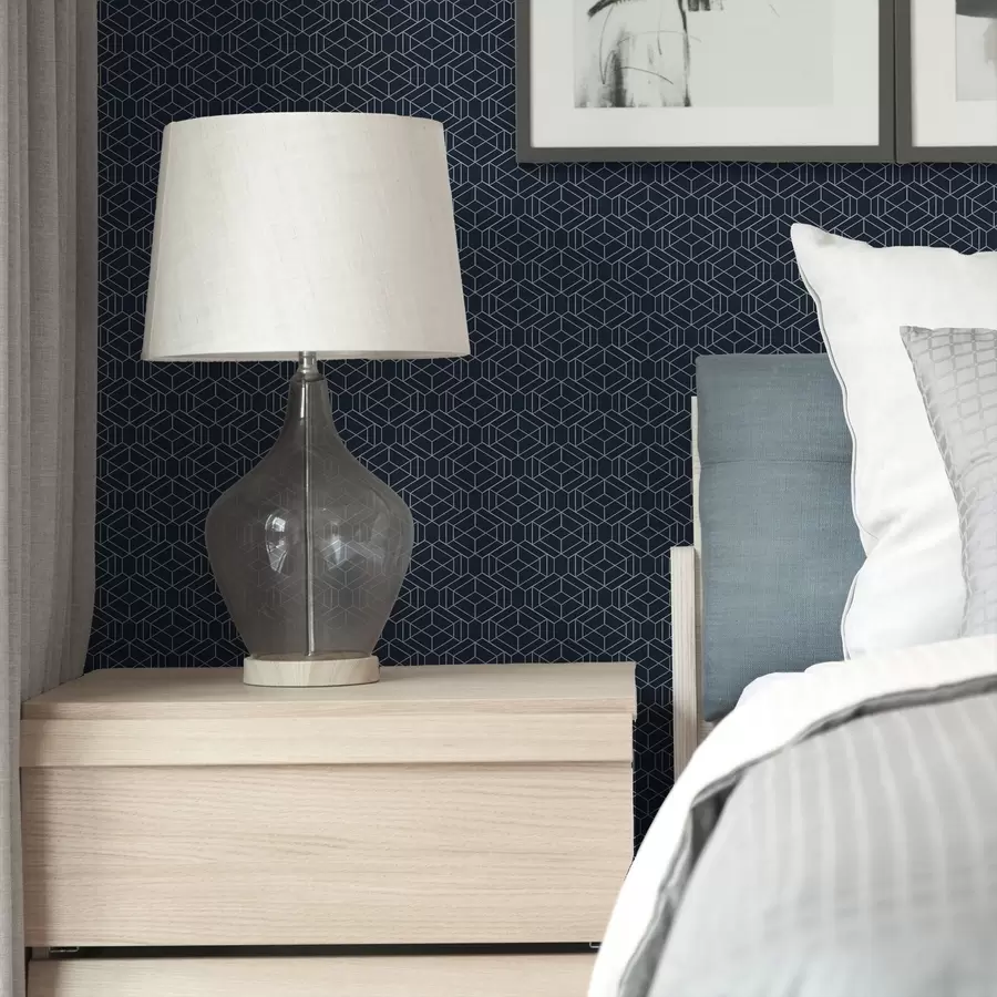 Papier peint photo Lattice géométrique bleu marine foncé composé de cubes a01066v1