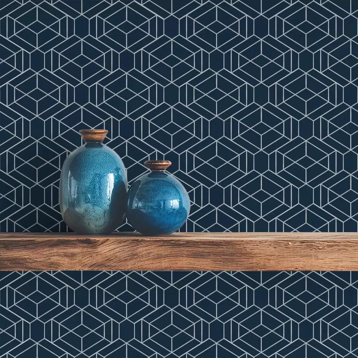 Papier peint Lattice géométrique bleu marine foncé composé de cubes a01066v1