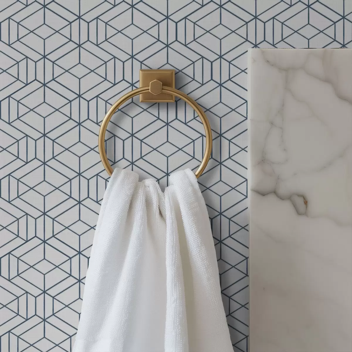 Behang Witte achtergrond met blauwe driedimensionale geometrische kubussen a01067