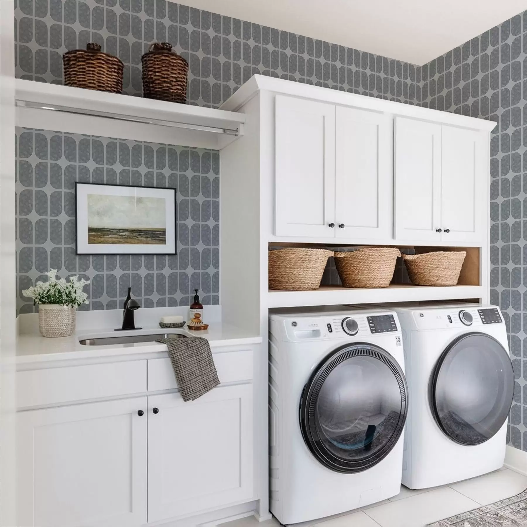 Papier peint photo Mosaïque grise avec arcs rectangulaires et texture douce a01068