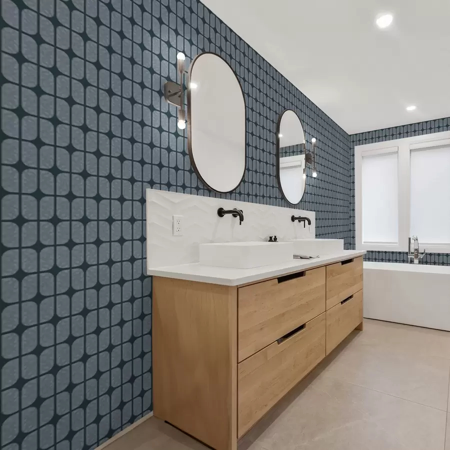 Fotobehang Donkerblauwe achtergrond met grijze mozaïek van afgeronde tegels a01068v1