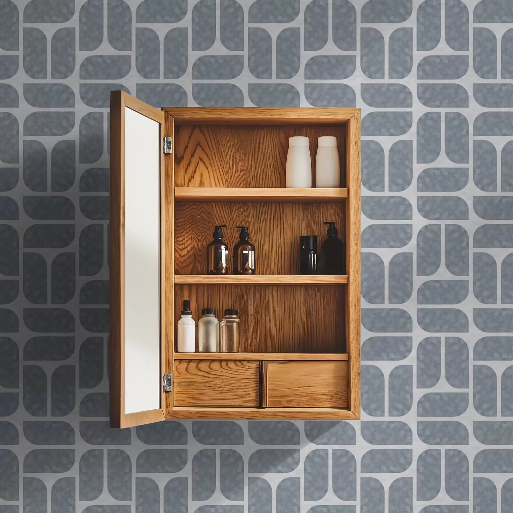 Papier peint photo Mosaïque grise alternant formes arrondies et rectangulaires a01069