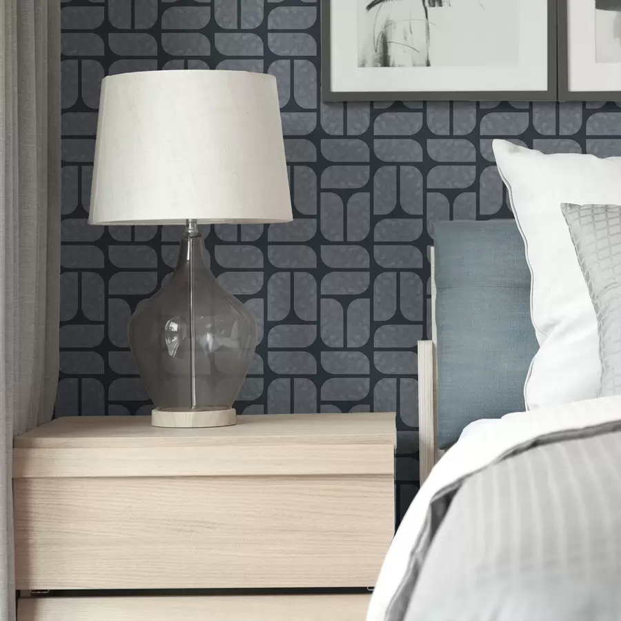 Papier peint photo Fond sombre avec mosaïque grise composée de modules arrondis a01069v1