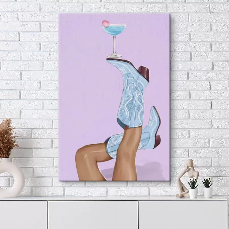  Peintures Bottes bleues avec un verre s46845