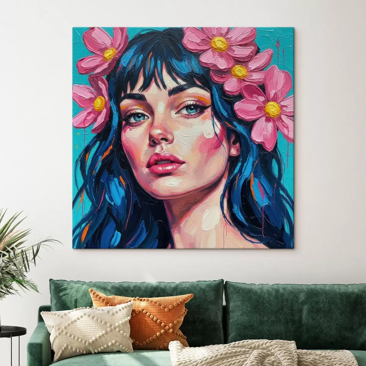  Peintures Fille avec des fleurs dans les cheveux s46846