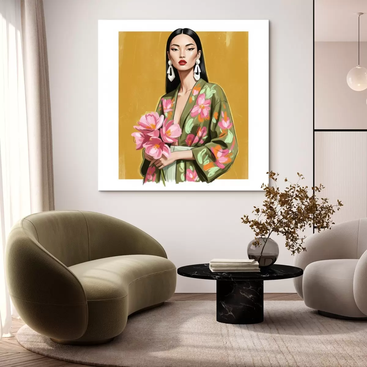  Peintures Fille avec un bouquet de fleurs s46850