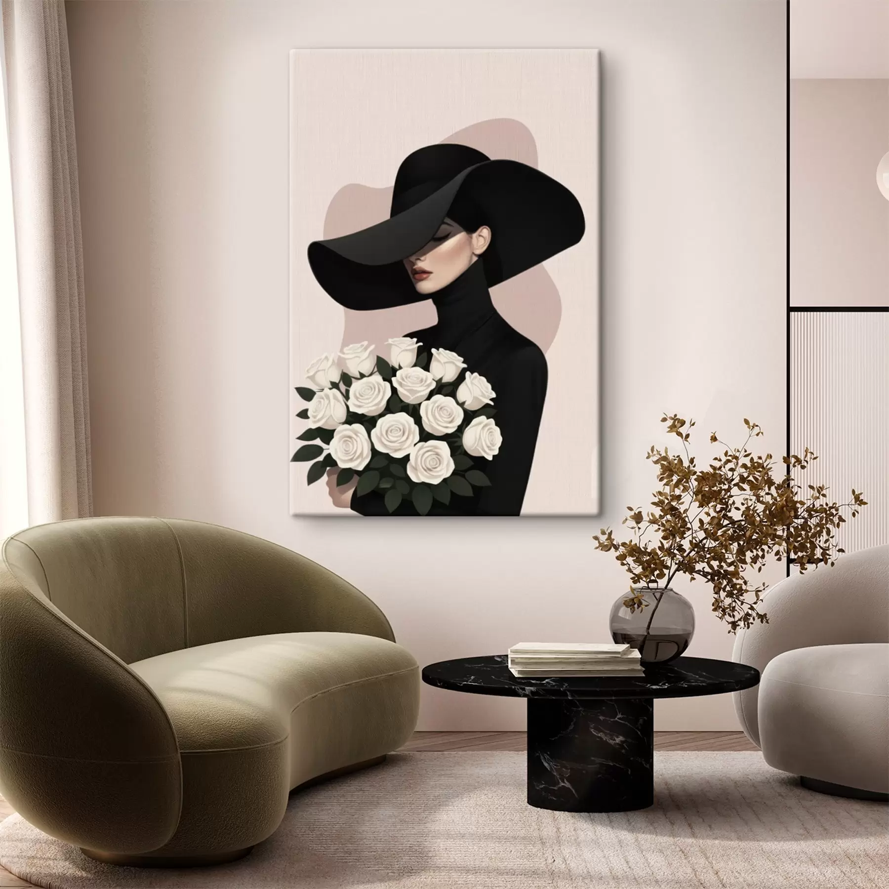  Peintures Fille avec un bouquet de roses s46854