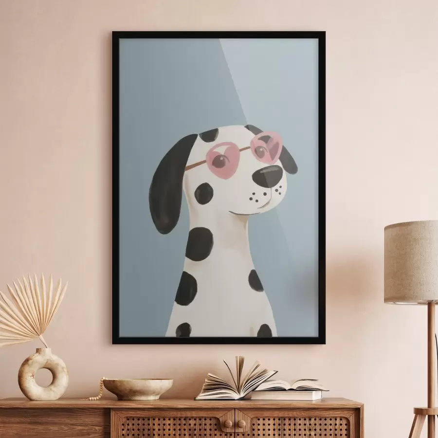 Papier peint photo Chien avec des lunettes roses f46844