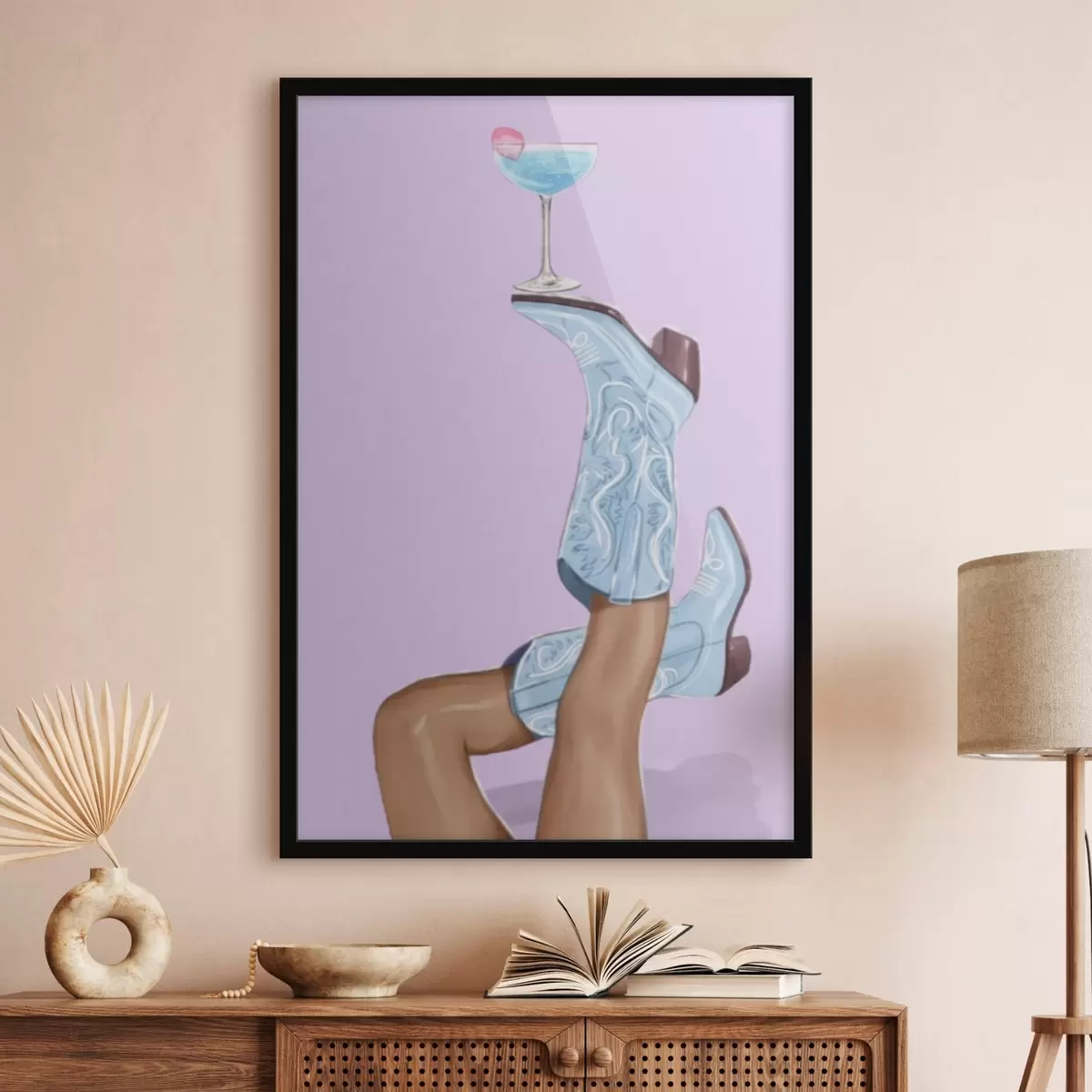 Affiche Bottes bleues avec un verre f46845