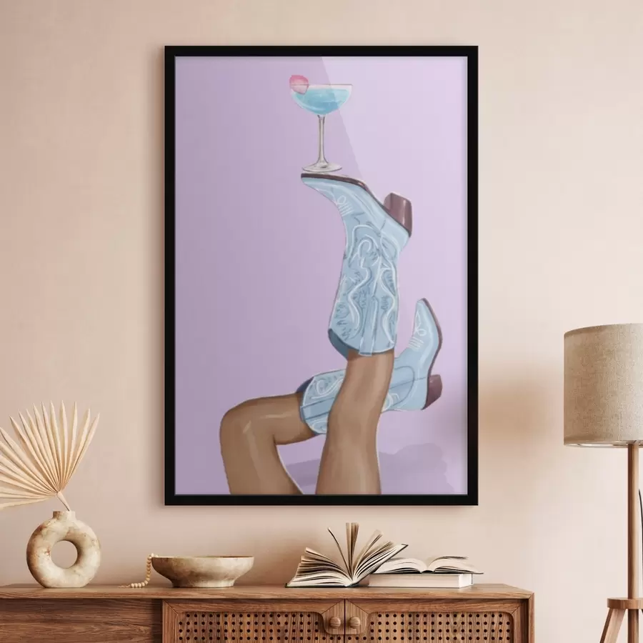 Papier peint photo Bottes bleues avec un verre f46845