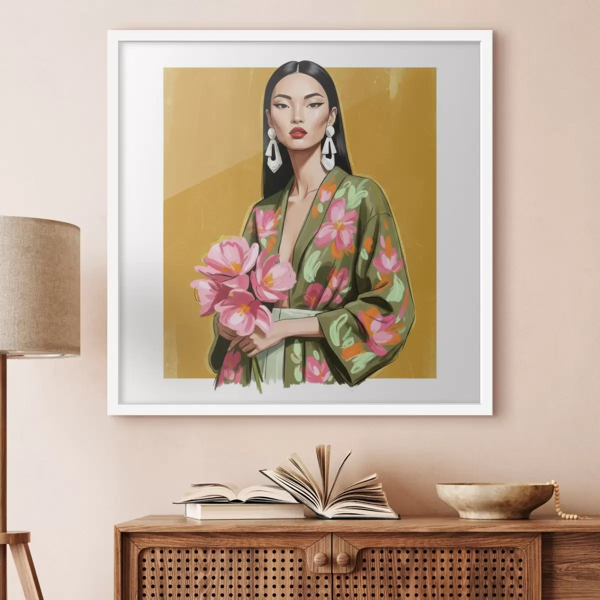 Affiche Fille avec un bouquet de fleurs f46850