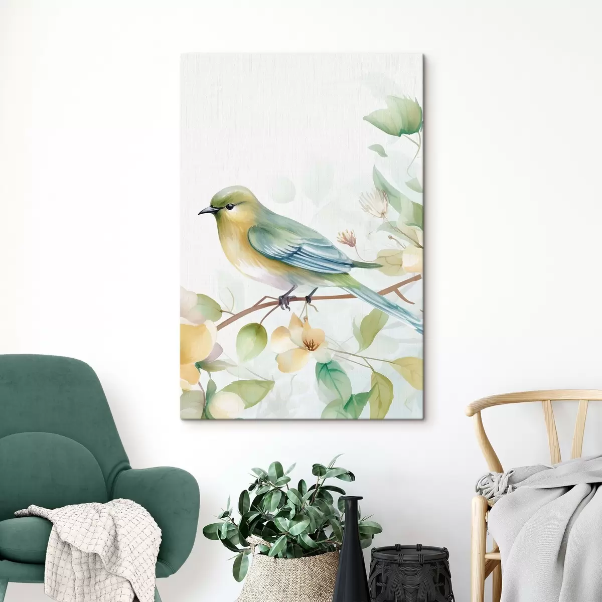  Schilderijen Mees op een tak, imitatie-aquarel s46892