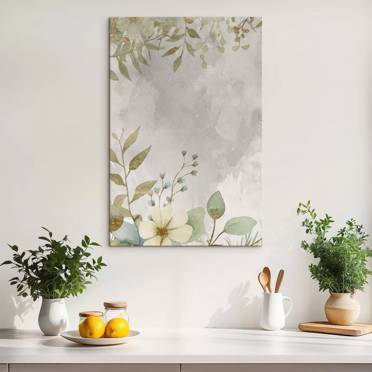  Schilderijen Delicate planten op een lichte achtergrond s46893