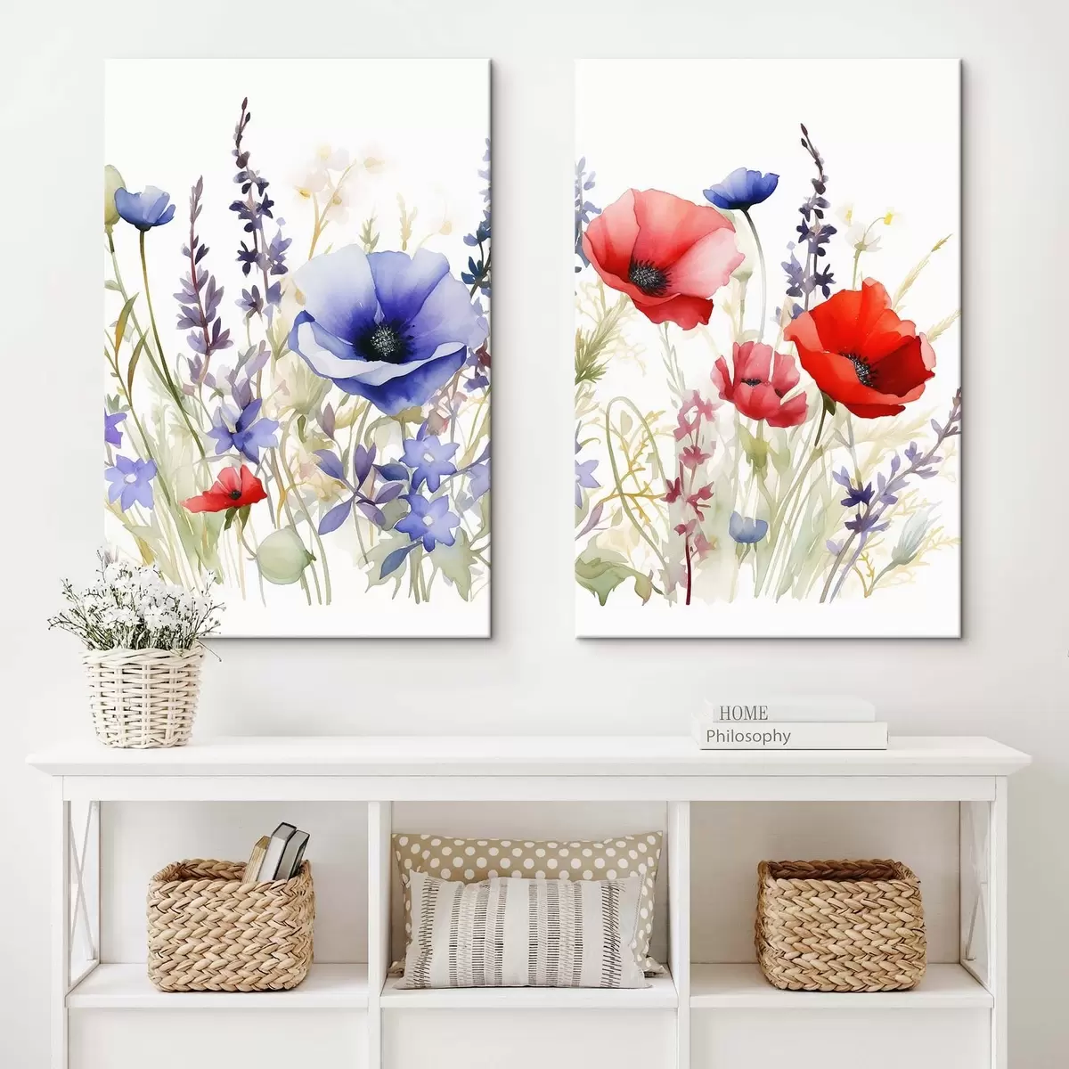  Peintures Coquelicots dans un champ, effet aquarelle m01067