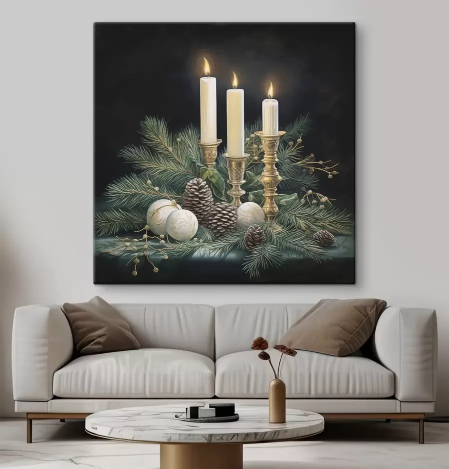  Peintures Composition pour le Nouvel An, sapin et bougies s46963