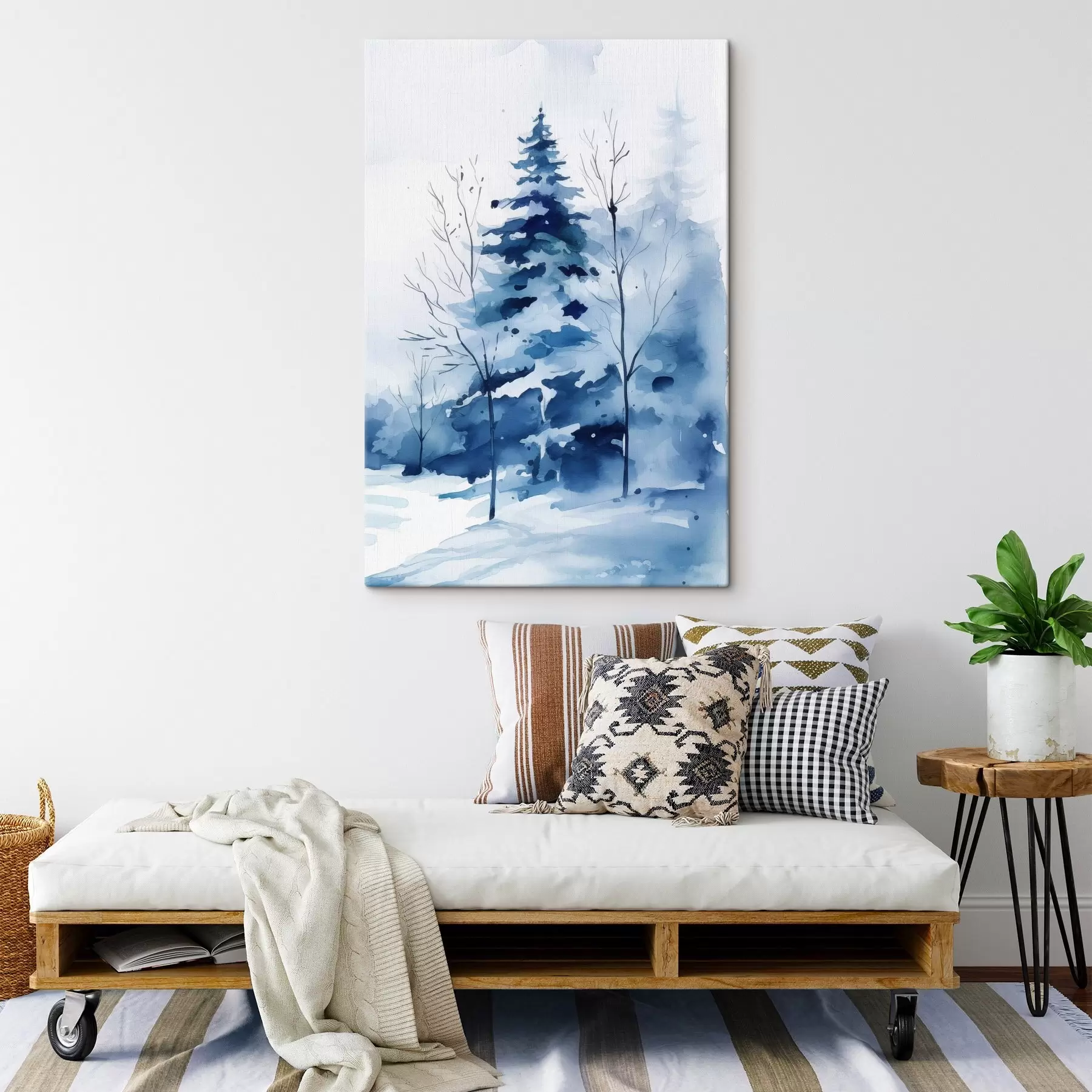  Schilderijen Dennenboom in een winterbos, imitatie-aquarel s46964
