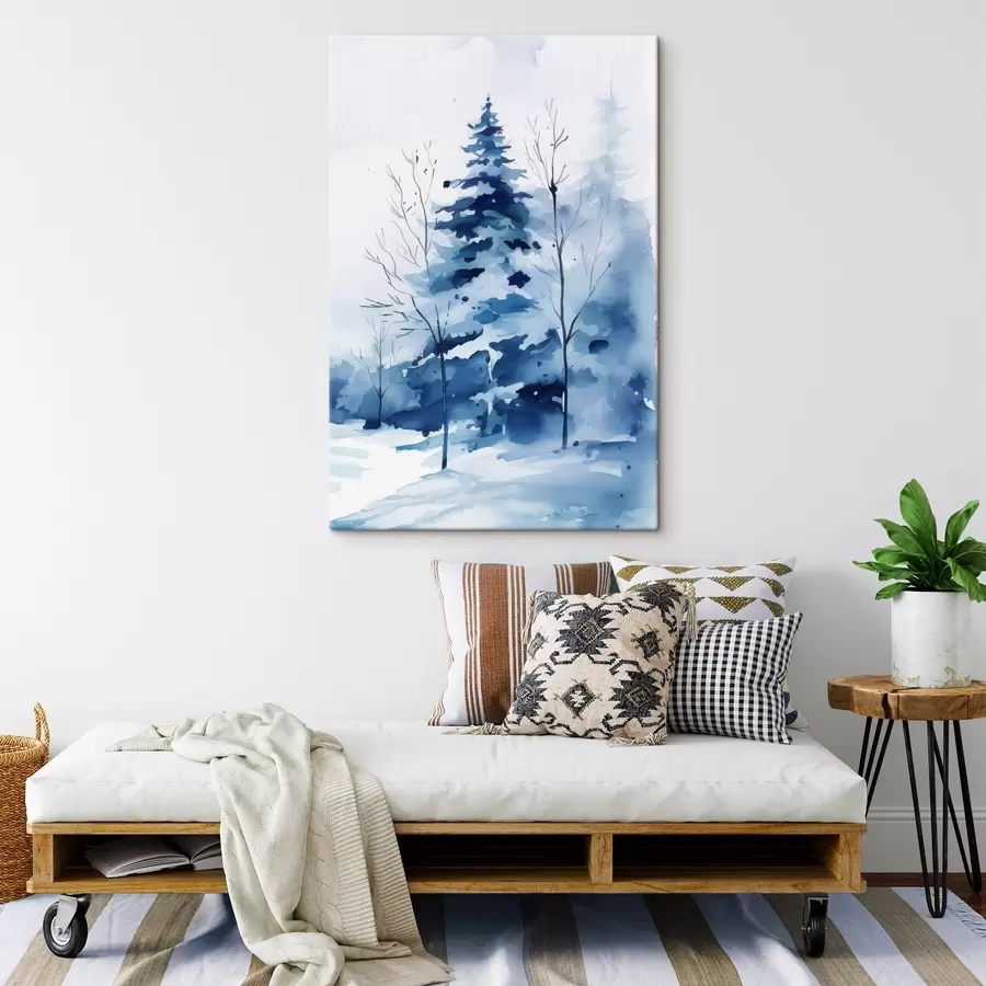  Schilderijen Dennenboom in een winterbos, imitatie-aquarel s46964