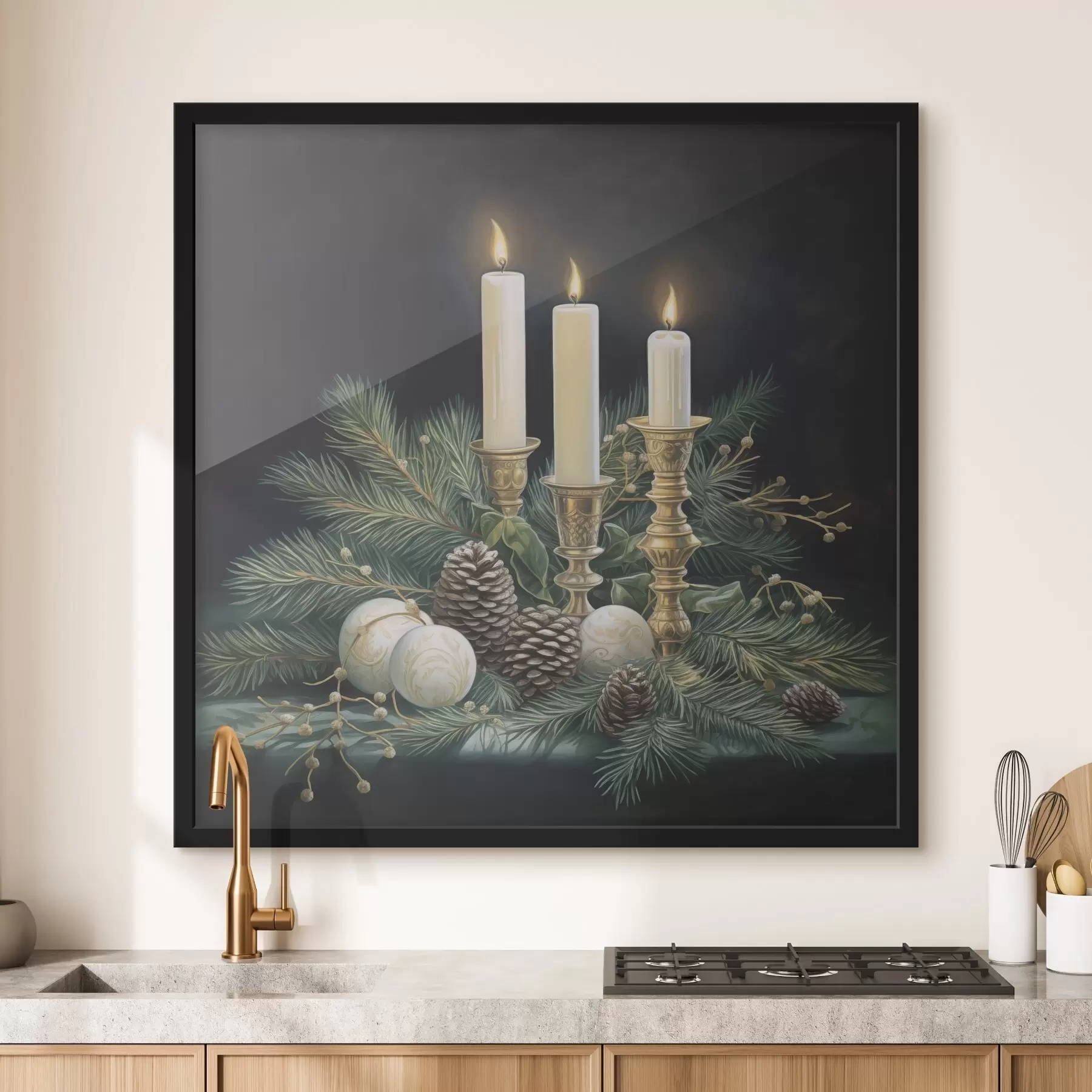 Papier peint photo Composition pour le Nouvel An, sapin et bougies f46963