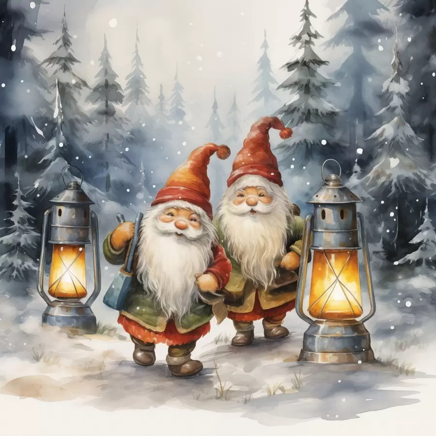 Papier peint photo Gnomes du Nouvel An, imitation aquarelle f46970