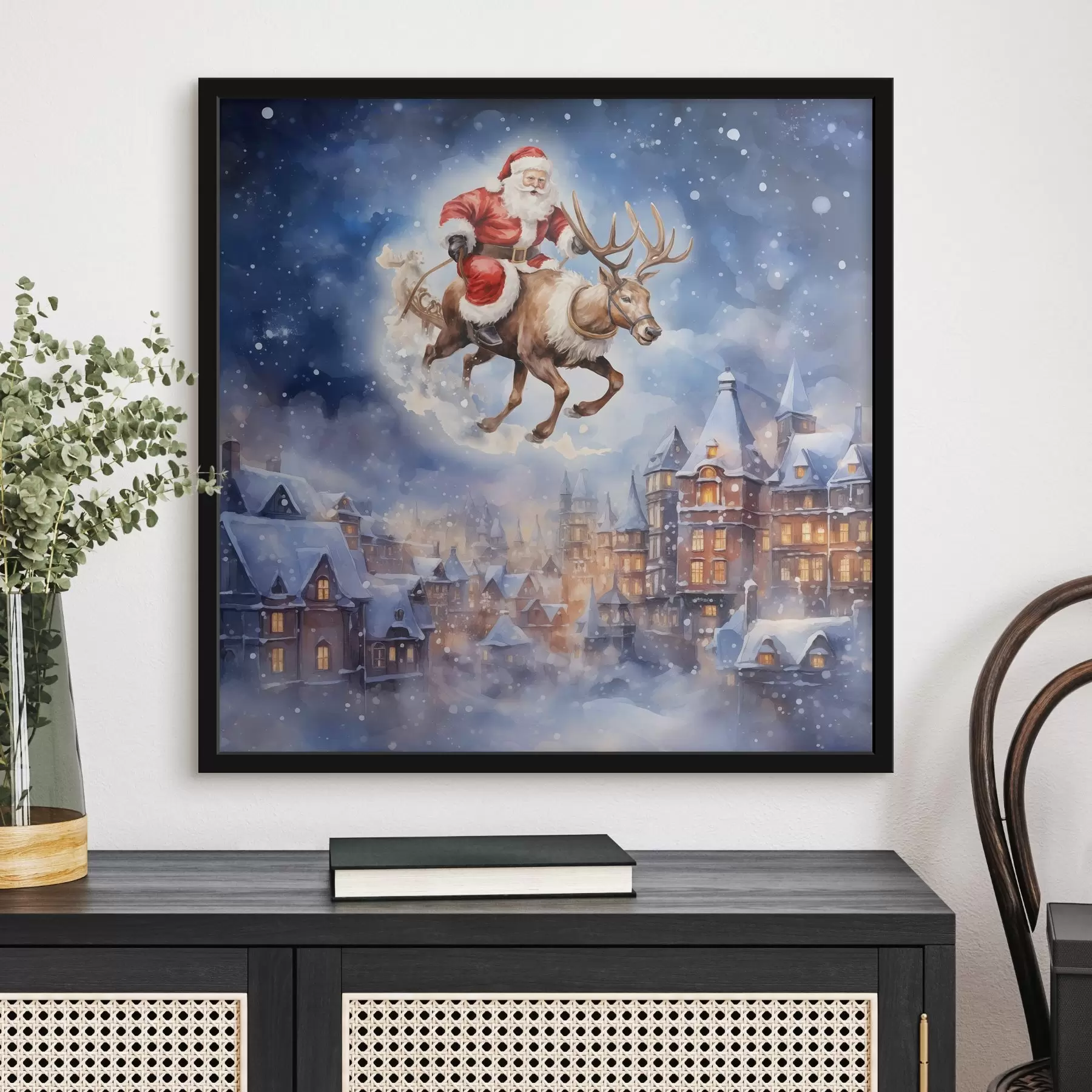 Fotobehang Sprookjesachtig nieuwjaar, kerstman op een slee f46972