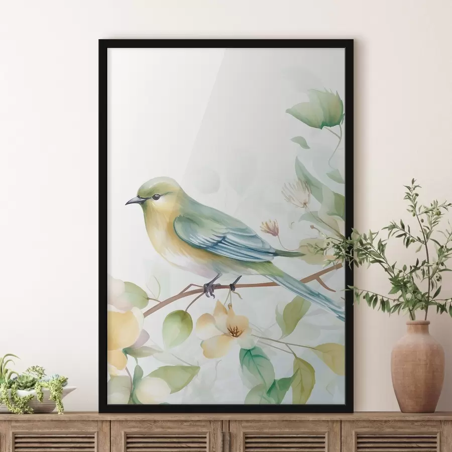 Fotobehang Mees op een tak, imitatie-aquarel f46892