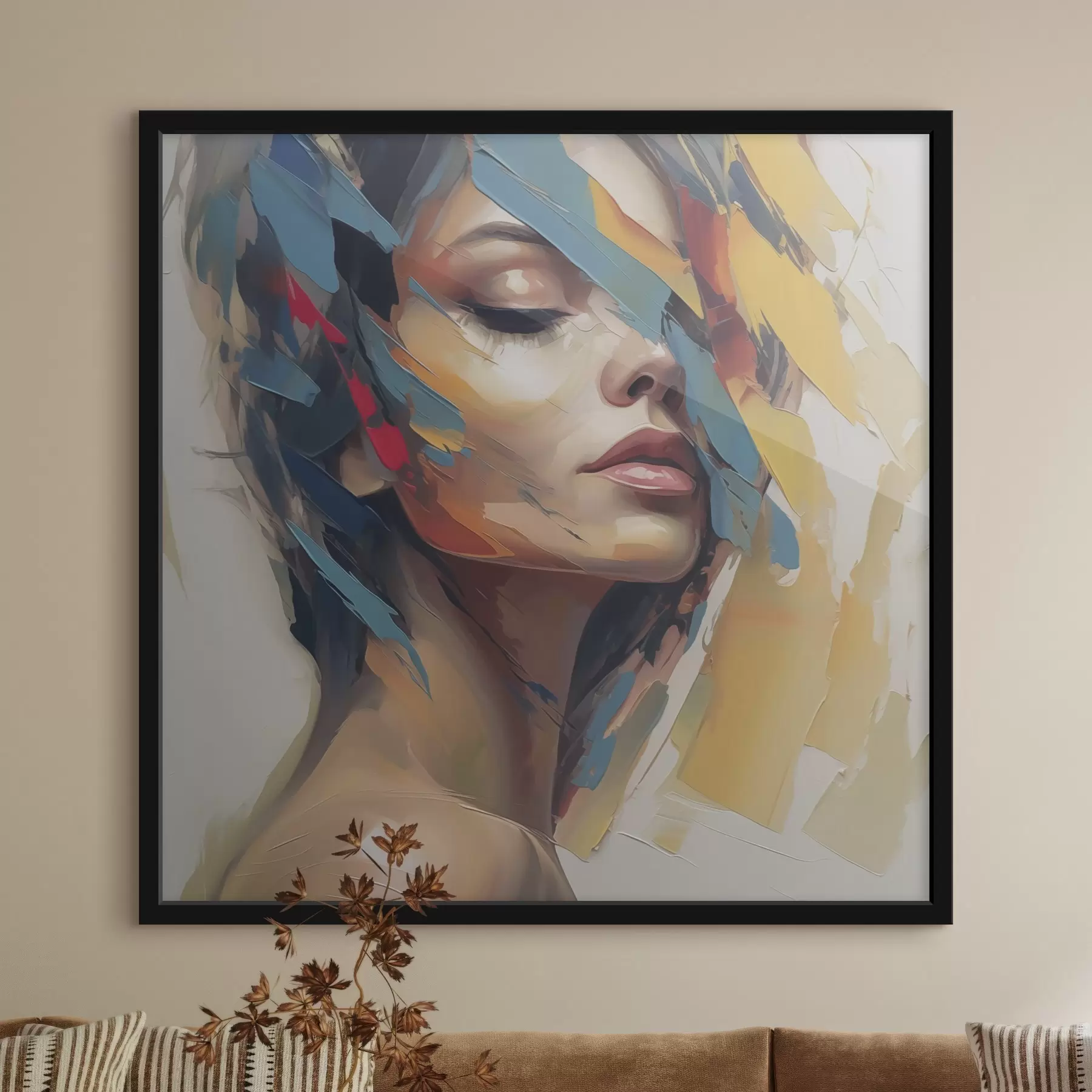 Fotobehang Abstract vrouwelijk portret, imitatie van een schilderij f46918