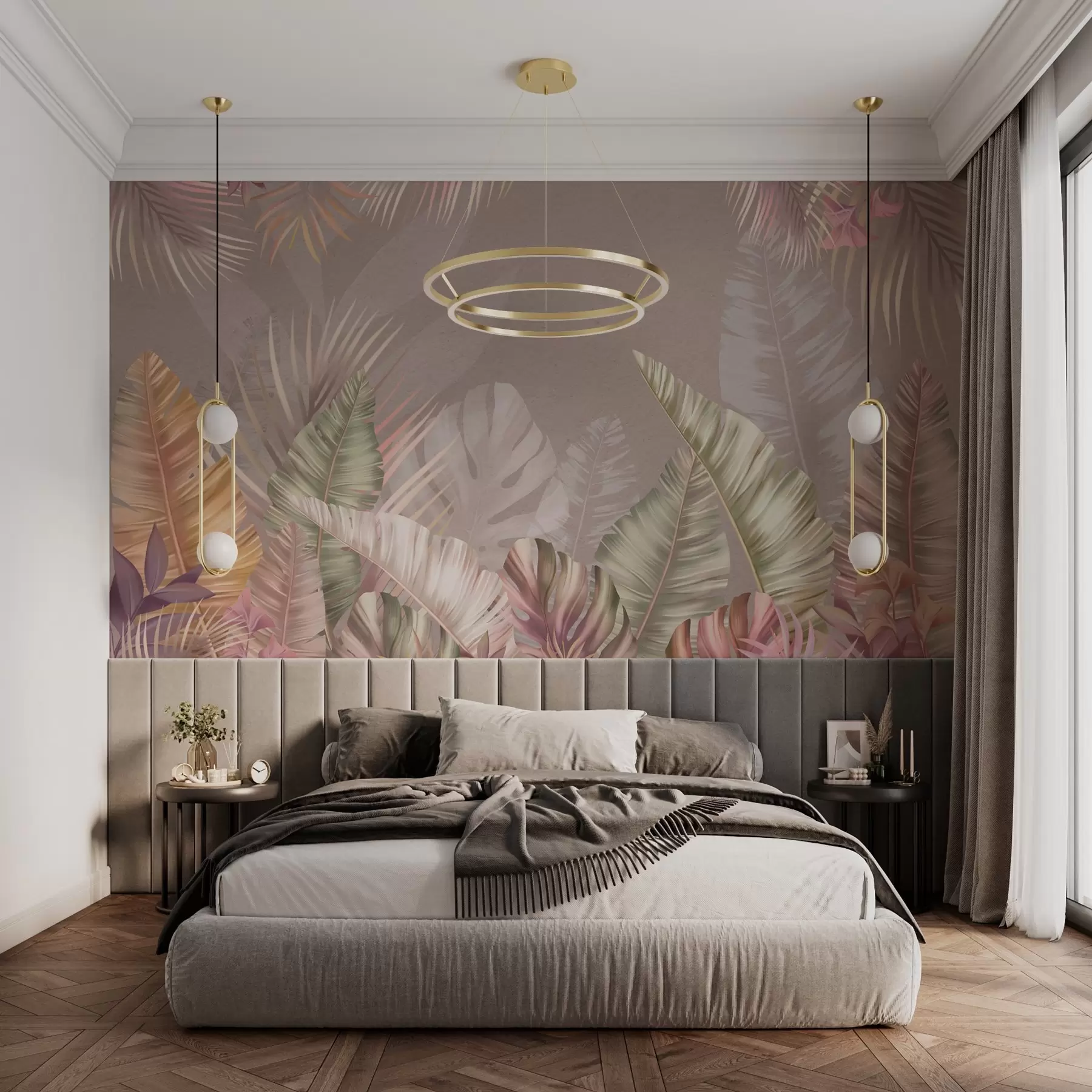 Fotobehang Tropische bladeren in zachte pasteltinten w01684