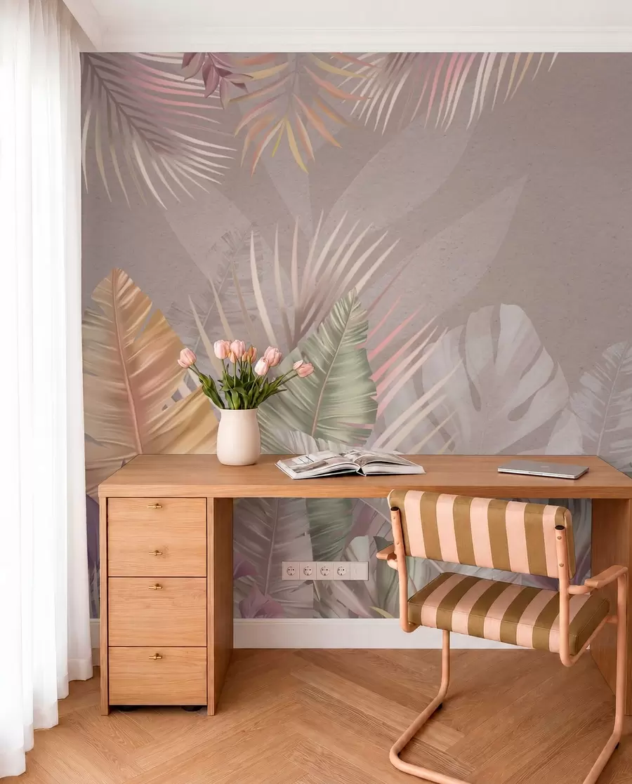 Fotobehang Tropische bladeren in zachte pasteltinten w01684